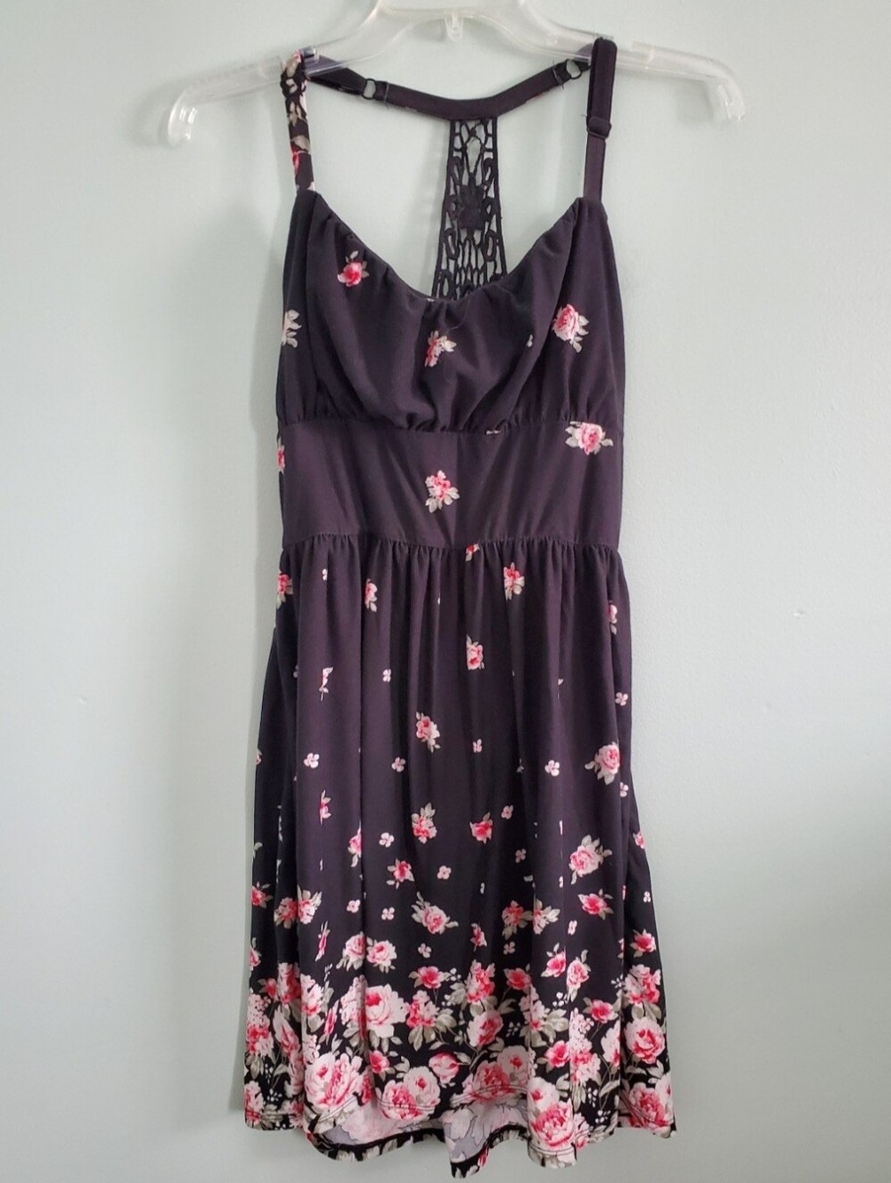 No Boundaries Black Floral Sundress with Pink Rose Print